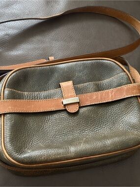 Celine Olive Green Pebbled Leather Messenger with Tan Trim